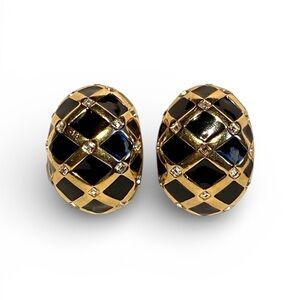 ST JOHN LARGE VINTAGE GOLD TONE  SWAROVSKI CRYSTAL CLIP EARRINGS